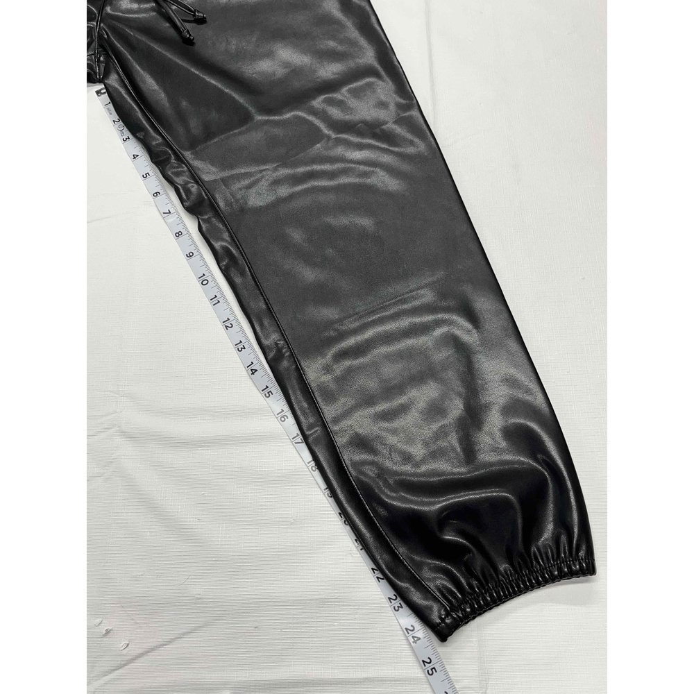 Enza Costa Black Vegan Faux Leather Elastic Waist Ankles Jogger Pants Sz 2 (Med) - Picture 9 of 10